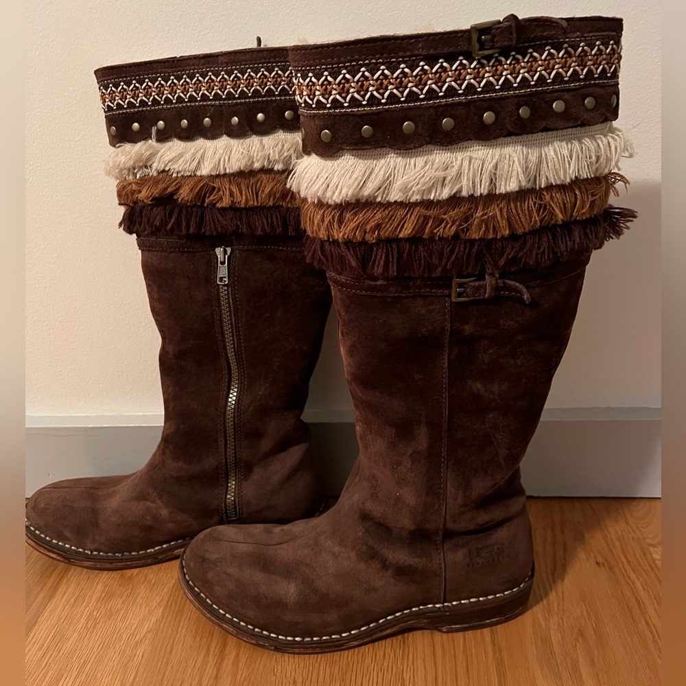 Brown Ugg fringe boots